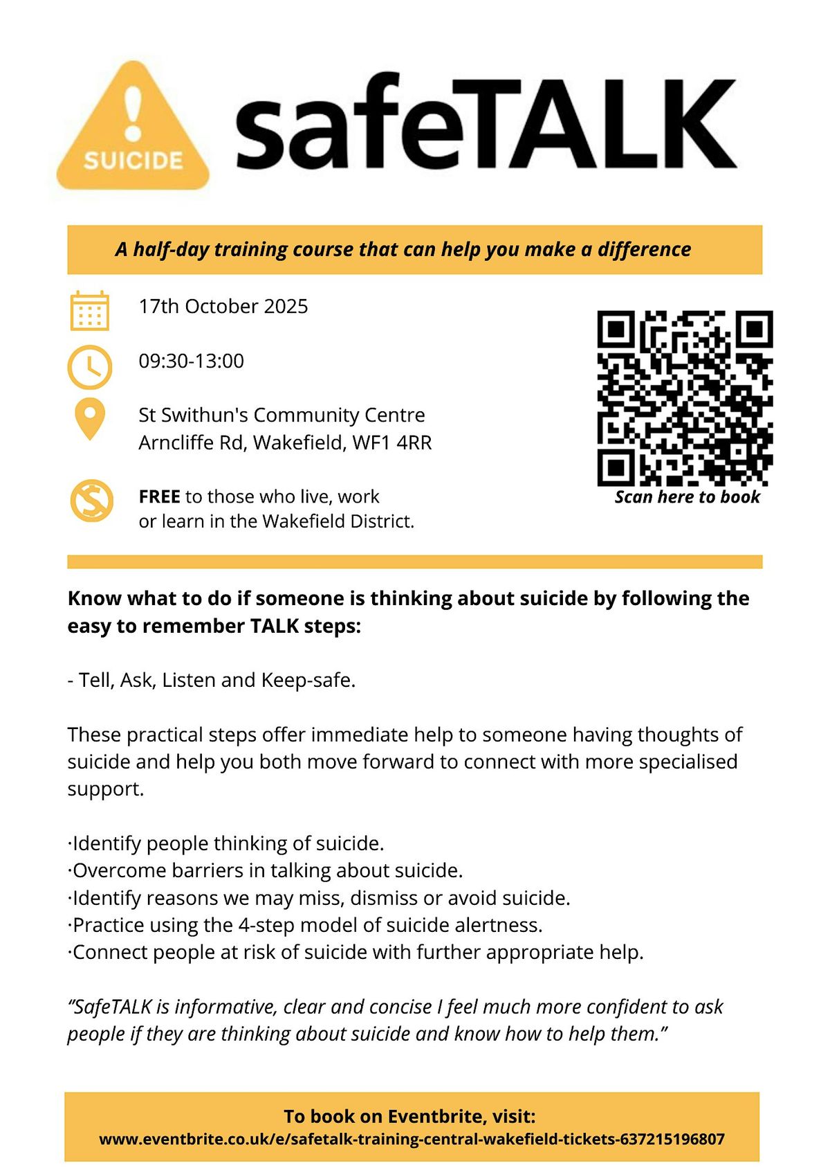 Safe Talk, 17 October | Event in Wakefield | AllEvents