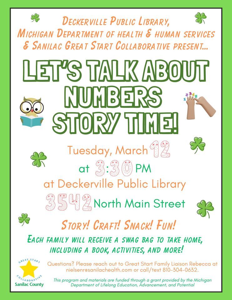 Lets Talk About Numbers & St. Patricks Day Story Time, Deckerville