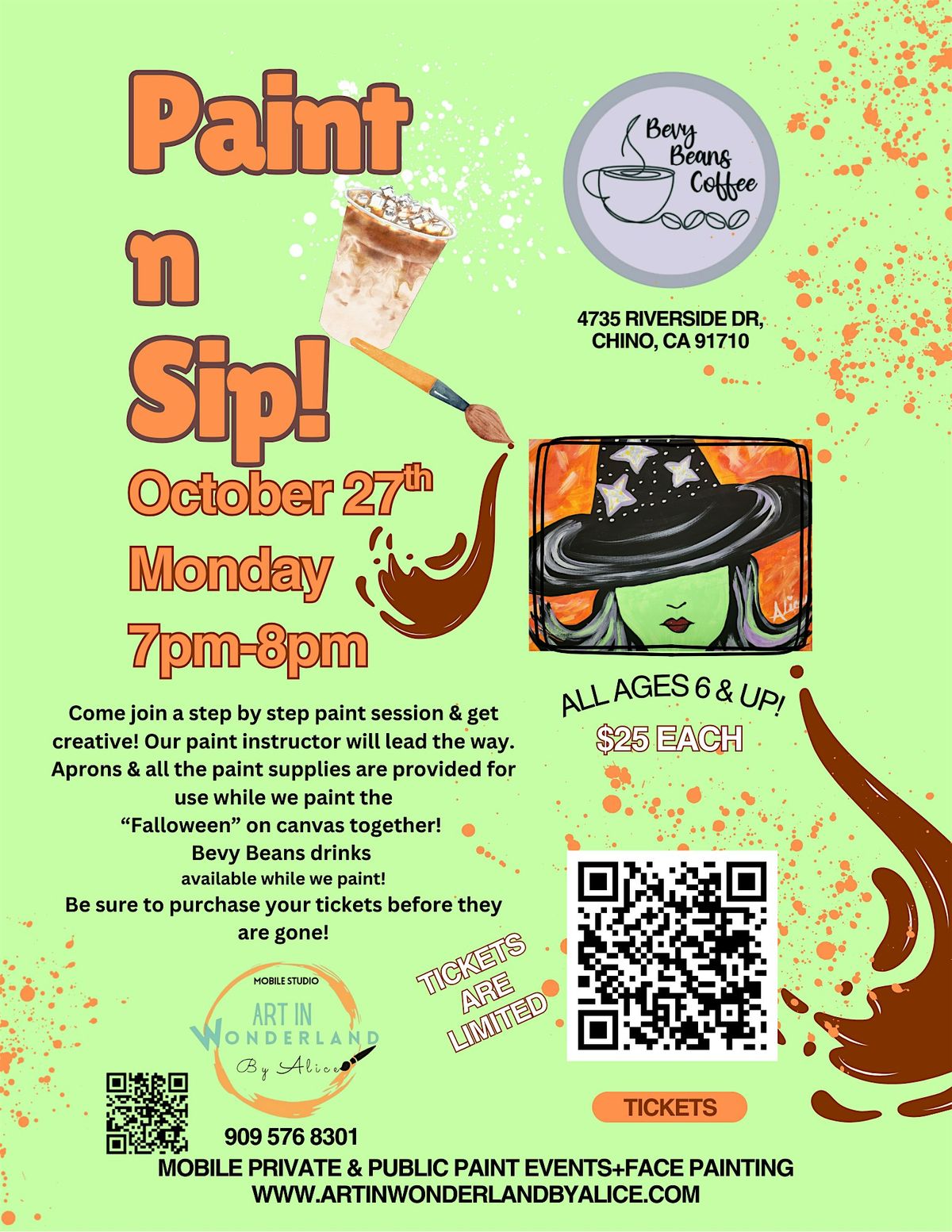 Paint n Sip Bevy Beans Chino, 27 October | Event in Chino | AllEvents