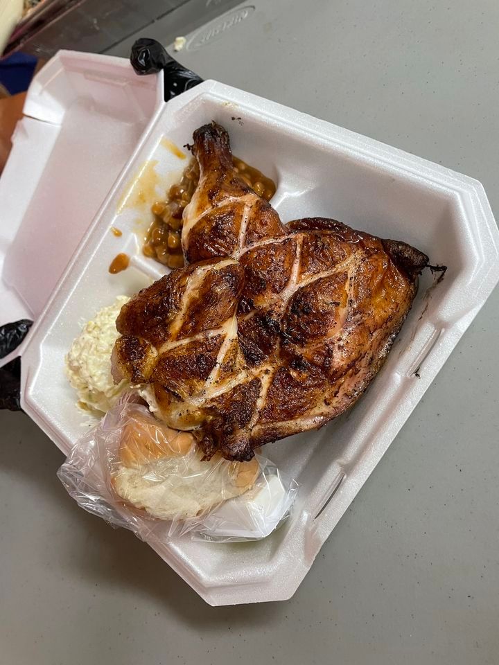Chicken BBQ with Murfs Potato salad and baked Beans , Concordia