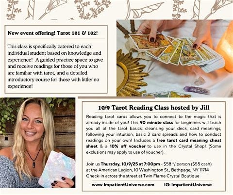 Intro to Tarot Reading! And Tarot 102 Practice, 9 October | Event in Bethpage | AllEvents