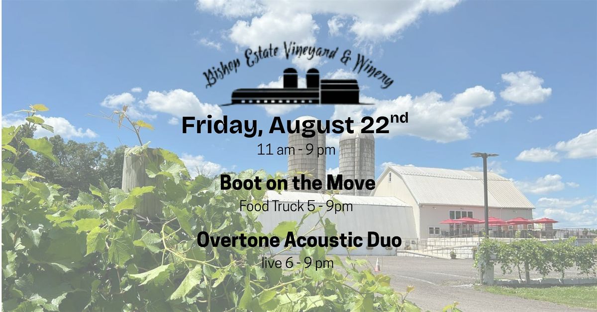 Boot on the Move Food Truck with Overtones Duo Live at Bishop Estate, 22 August | Event in Perkasie | AllEvents
