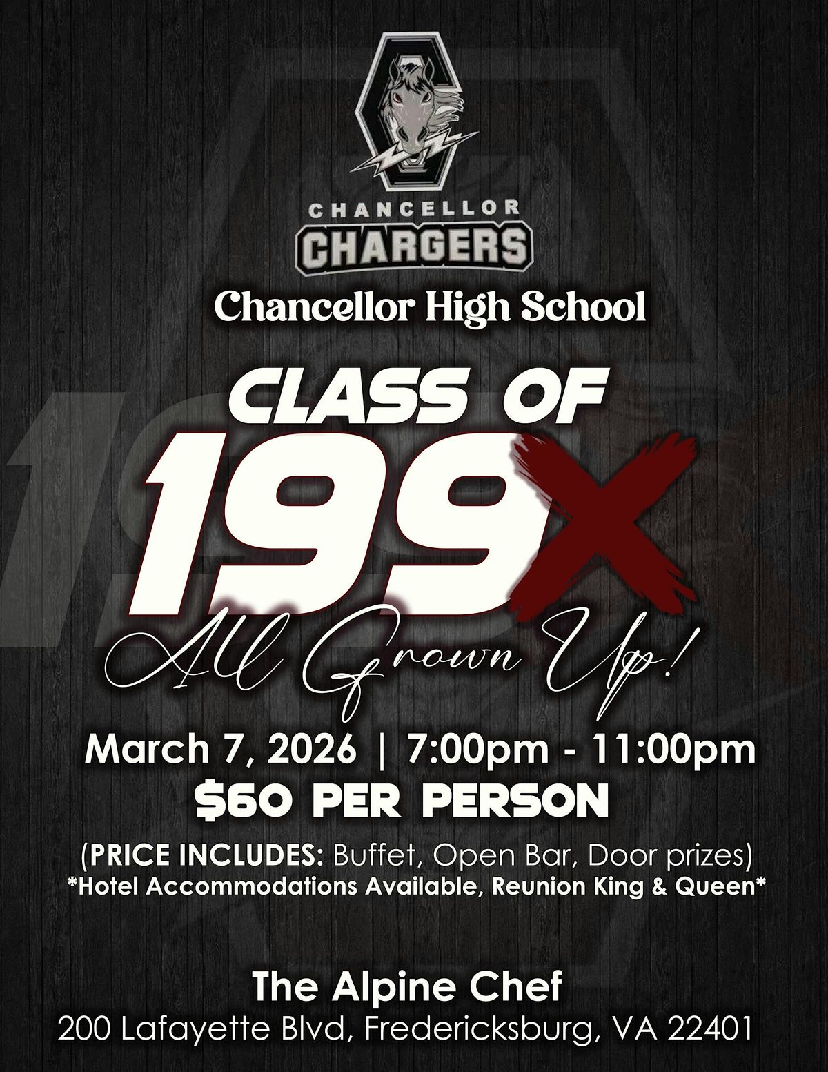 Chancellor High School - Class of 199X Reunion - ALL GROWN UP, 7 March | Event in Fredericksburg | AllEvents