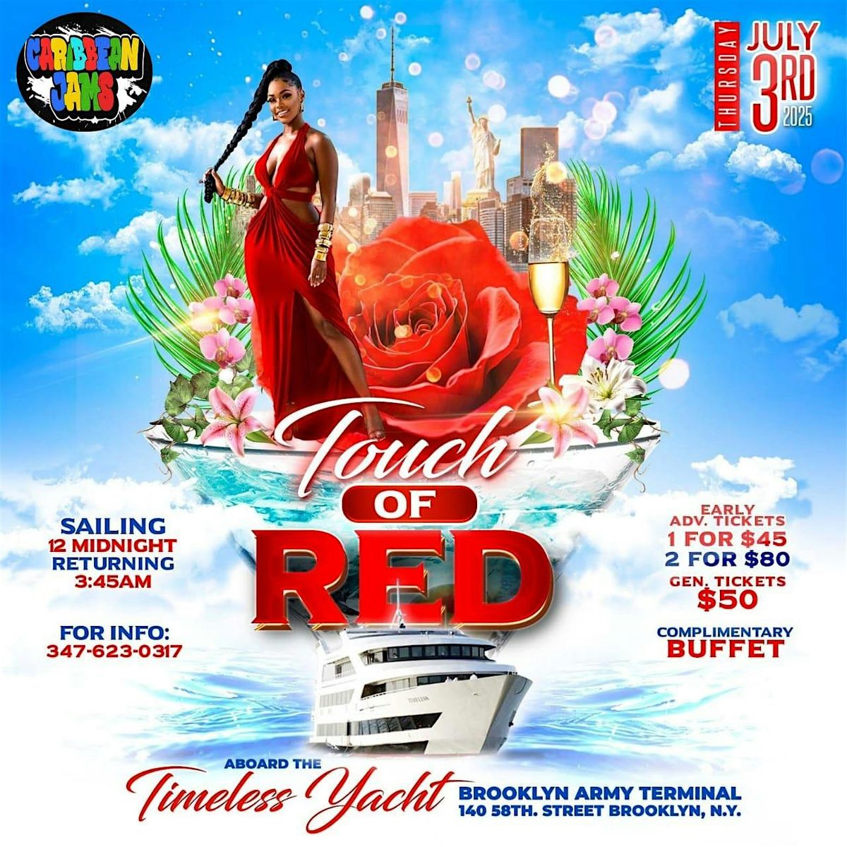 Touch of Red - Aboard the Timeless Yacht, 3 July | Event in Brooklyn | AllEvents