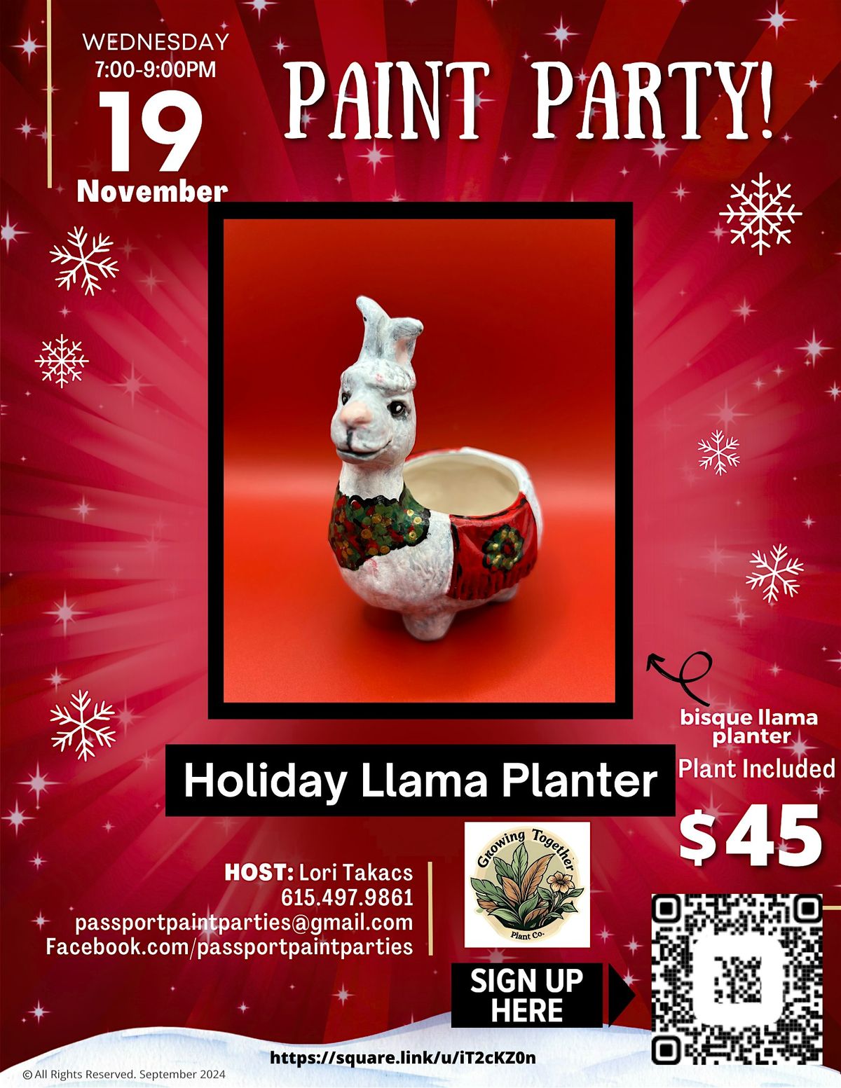 11.19.25 Llama Planter Paint and Sip at Growing Together Plant Company, 19 November | Event in New Port Richey