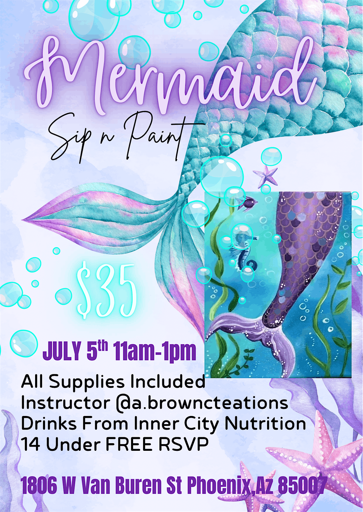 Mermaid Sip n Paint, 5 July | Event in Phoenix | AllEvents