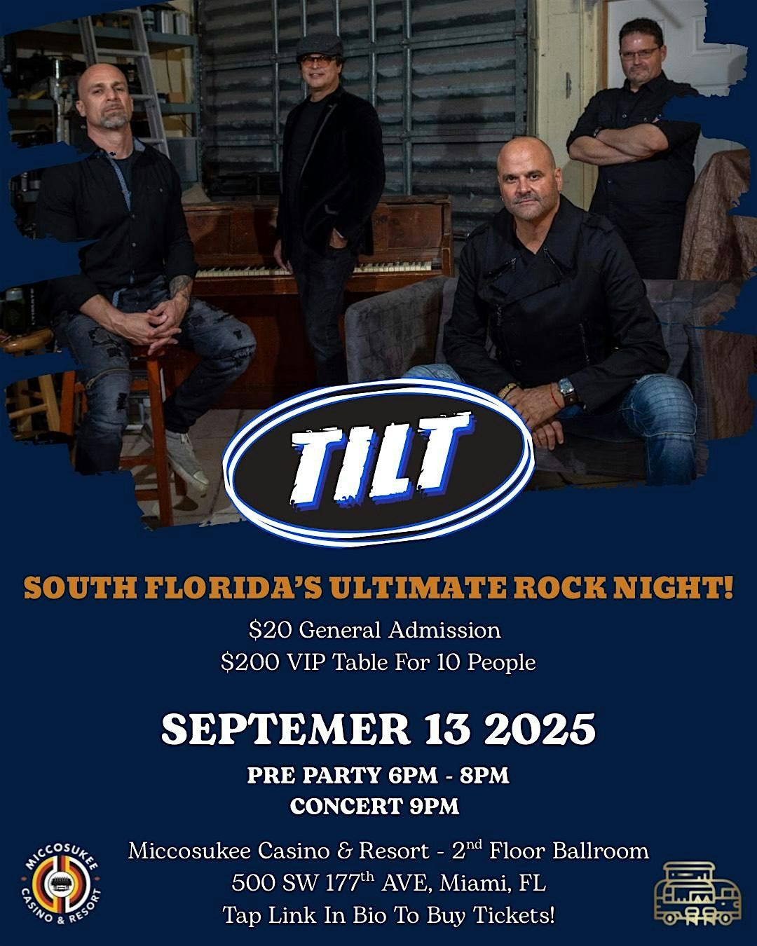 Tilt Live at the Miccosukee Casino, 13 September | Event in Miami | AllEvents