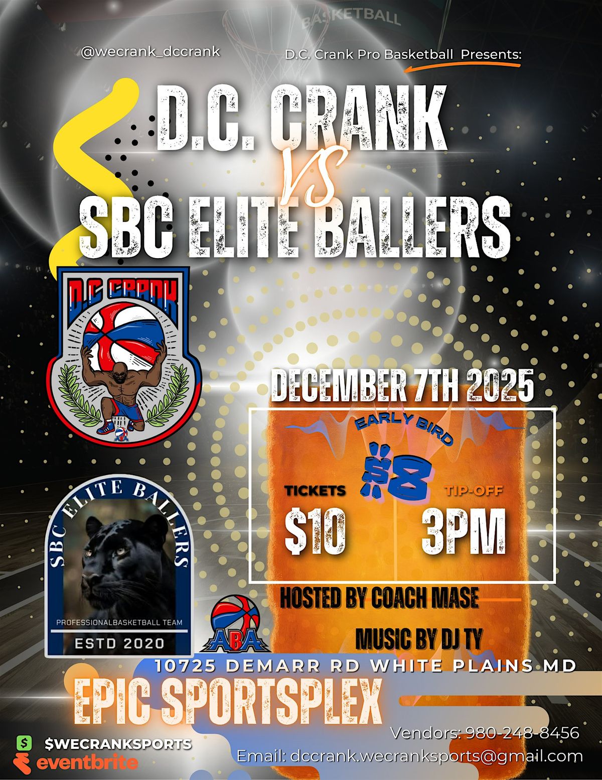D.C. Crank Vs SBC Elite Ballers, 7 December | Event in White Plains | AllEvents
