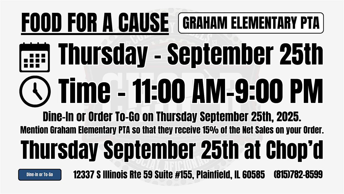 Food for a Cause - Graham Elementary PTA - Thursday September 25th, 25 September | Event in Plainfield | AllEvents