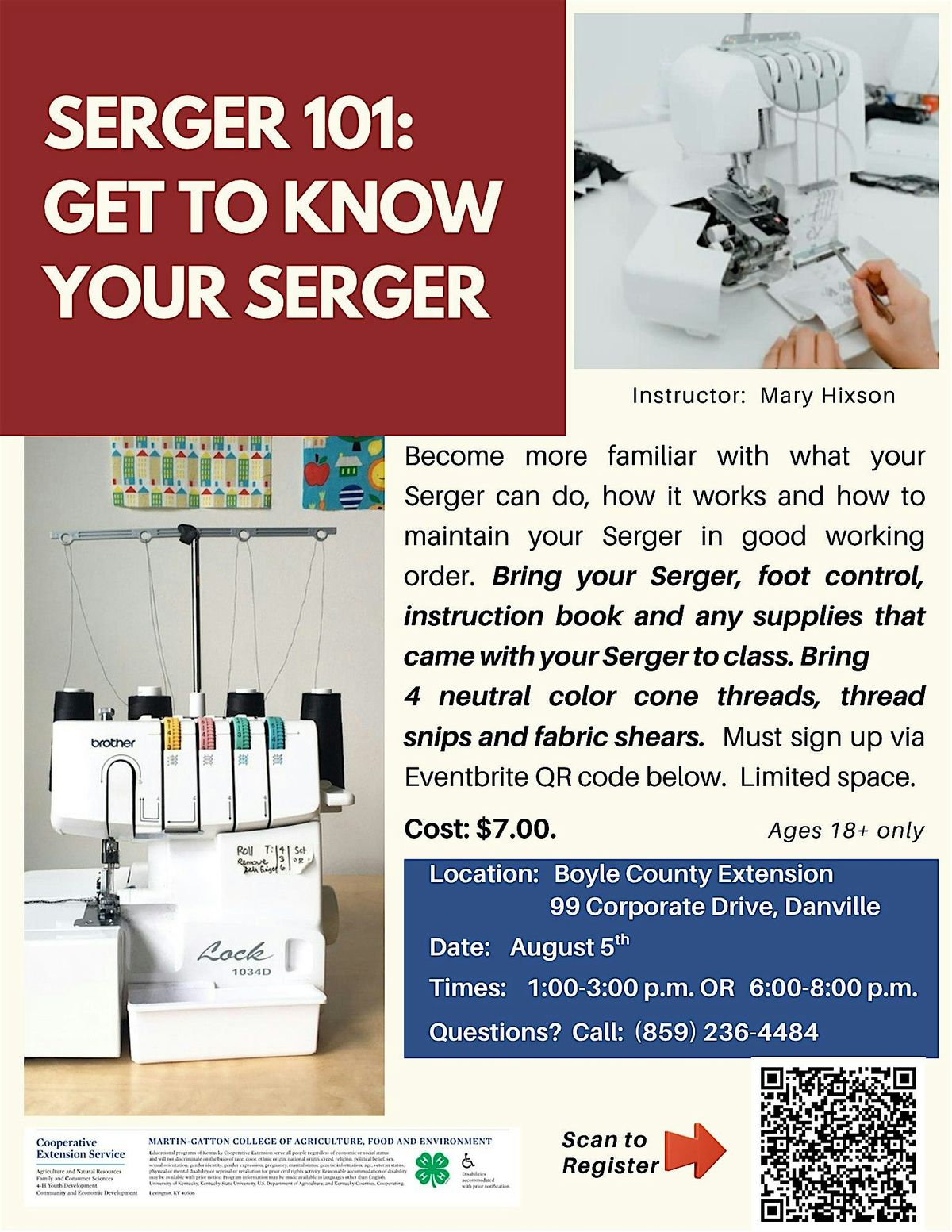 Serger 101:  Get to Know Your Serger, 5 August | Event in Danville | AllEvents
