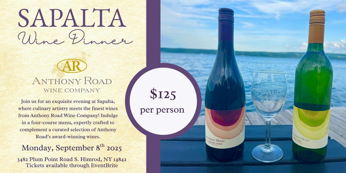Chef & Winemaker’s Dinner at Sapalta featuring Anthony Road Wine Co.!, 8 September | Event in Himrod