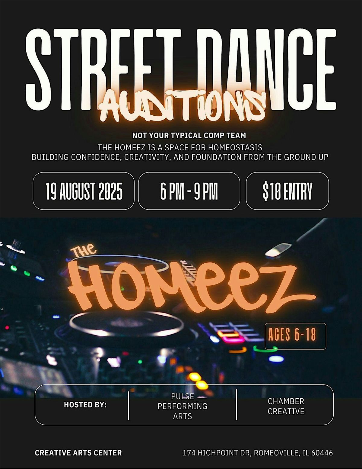 THE HOMEEZ DANCE TROUPE AUDITION, 19 August | Event in Romeoville | AllEvents