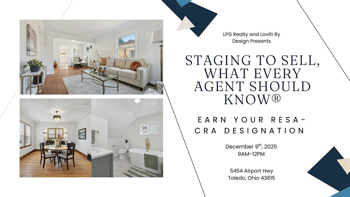 3-Hour CE - Earn your RESA-CRA designation with Lovitt By Design, 9 December | Event in Toledo | AllEvents