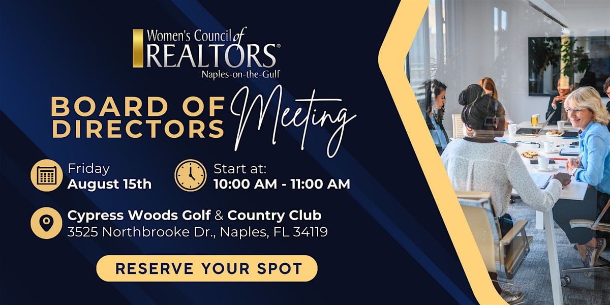 WCR Naples on the Gulf - Board of Directors Meeting, 15 August | Event in Naples | AllEvents