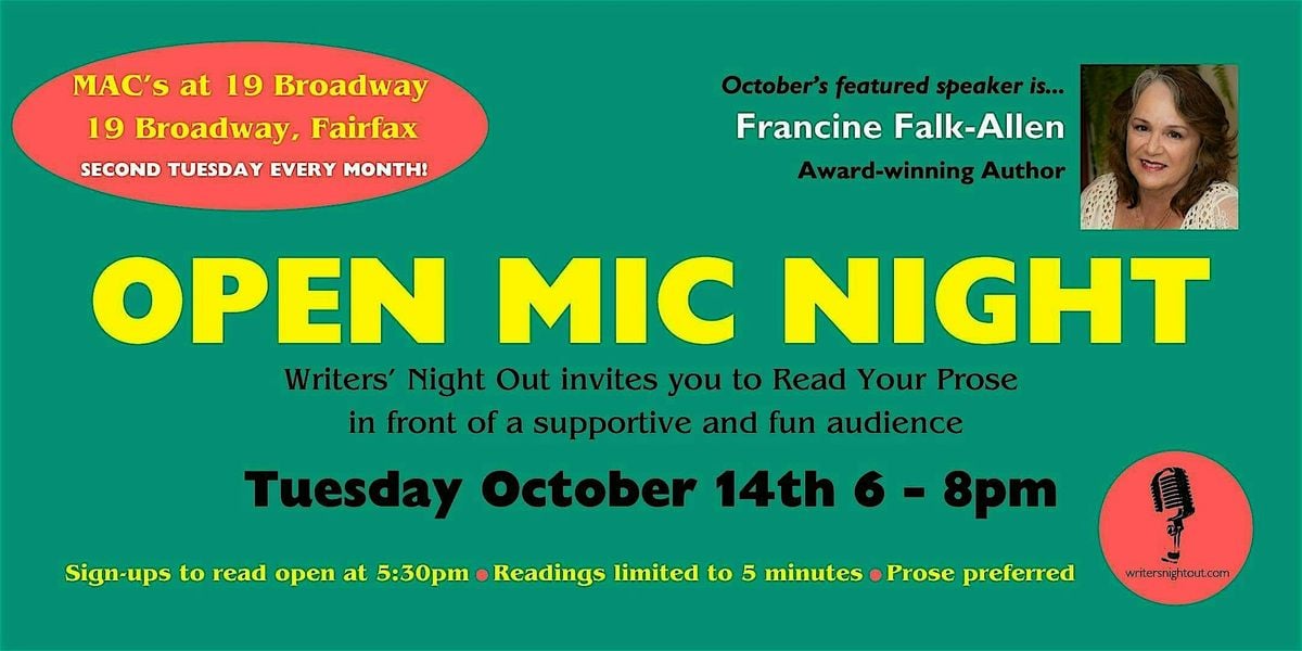 Writers Night Out- Open Mic Prose Readings, 14 October | Event in Fairfax | AllEvents