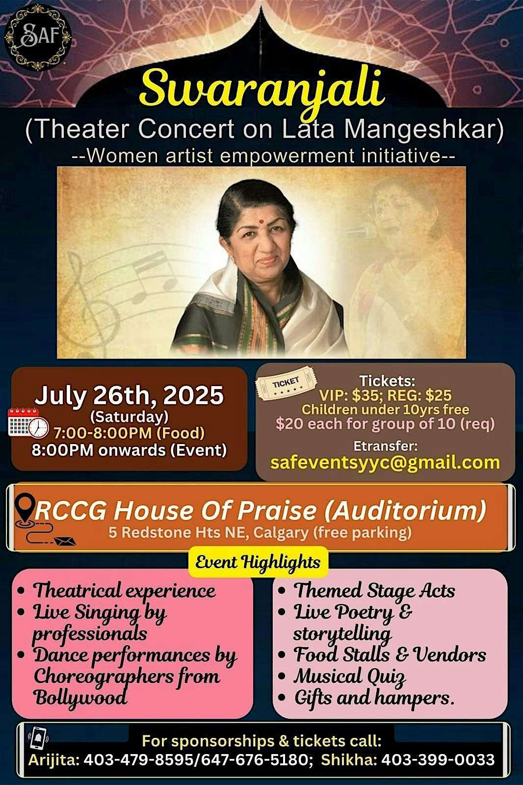 Swaranjali - Theater concert on Lata Mangeshkar, 26 July | Event in Calgary | AllEvents
