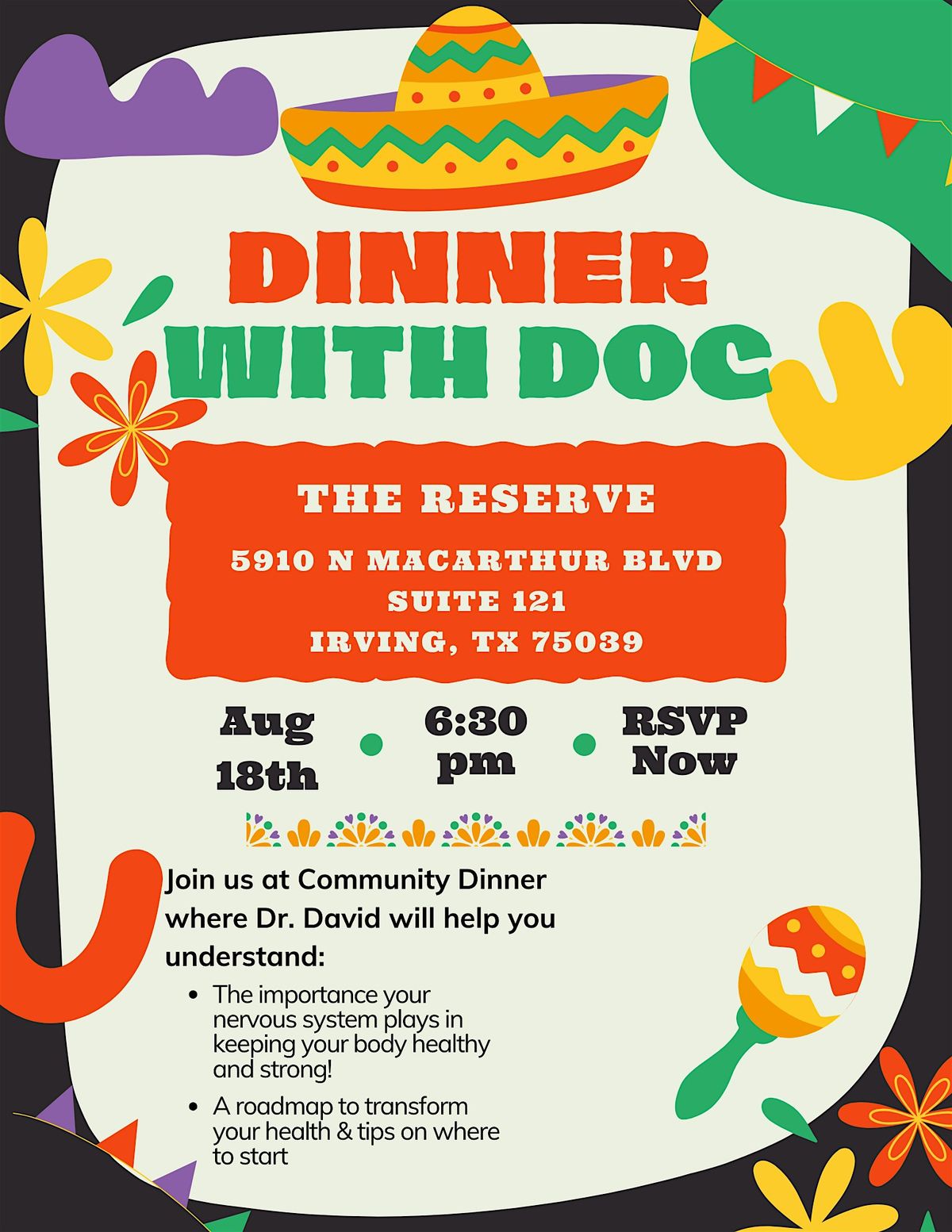 Dinner with Doc - The Reserve, 18 August | Event in Irving | AllEvents