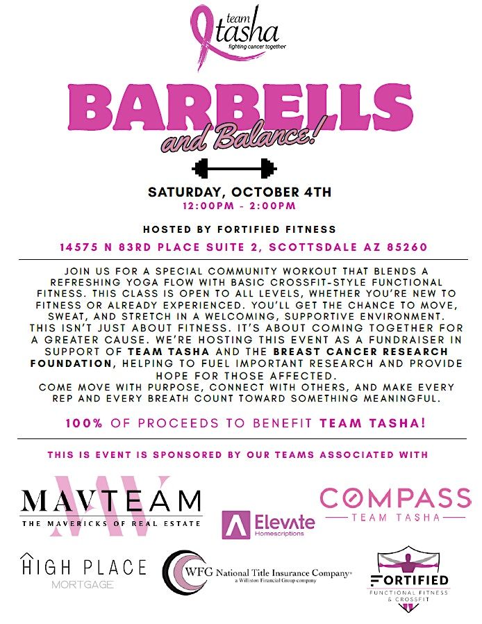 Barbells & Balance For Tasha, 4 October | Event in Scottsdale | AllEvents