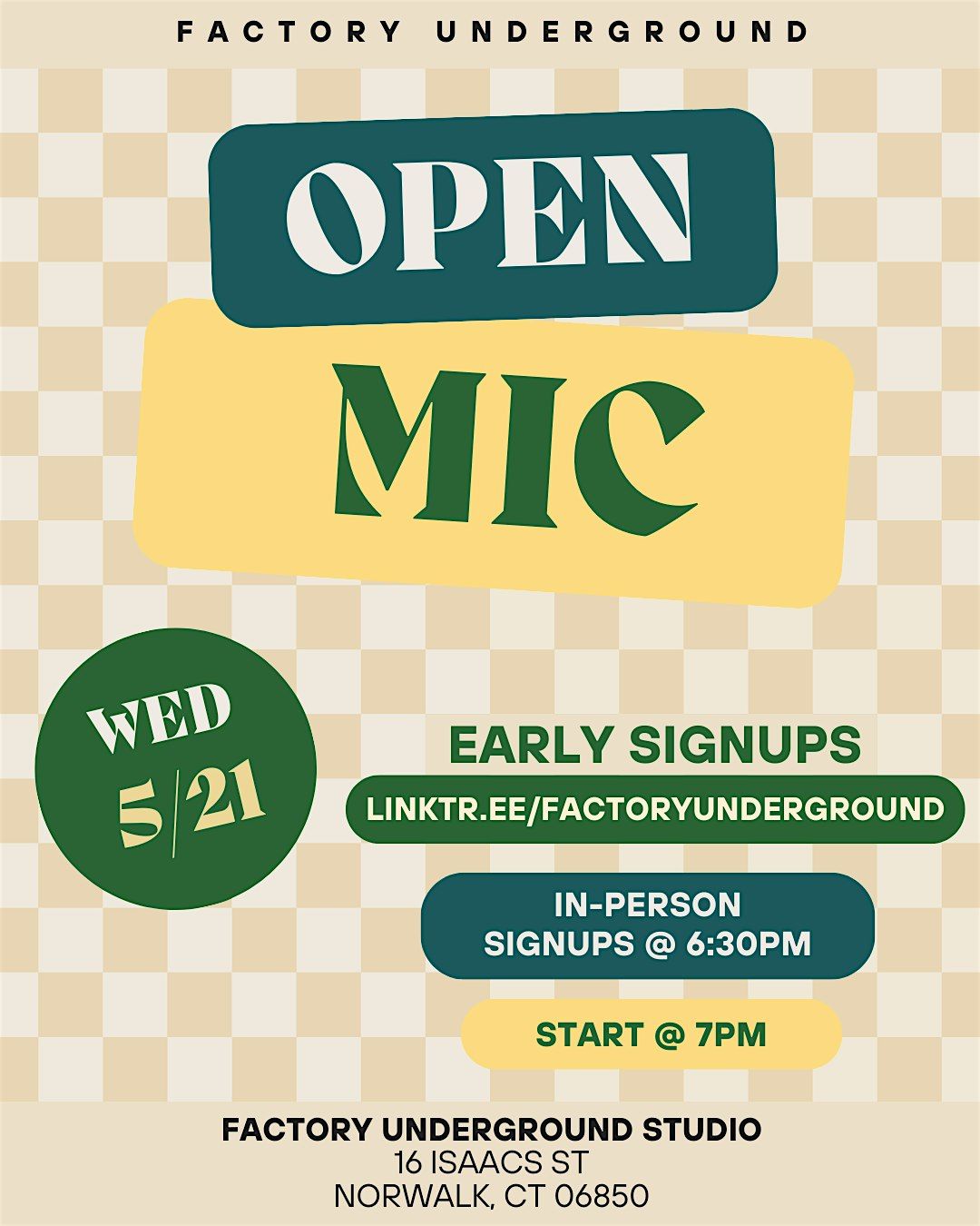 Open Mic Night at Factory Underground Studio, 21 May | Event in Norwalk | AllEvents