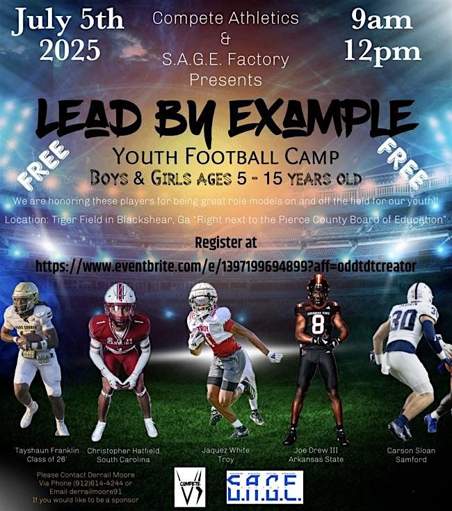 Lead By Example Youth Football Camp, 5 July | Event in Blackshear | AllEvents