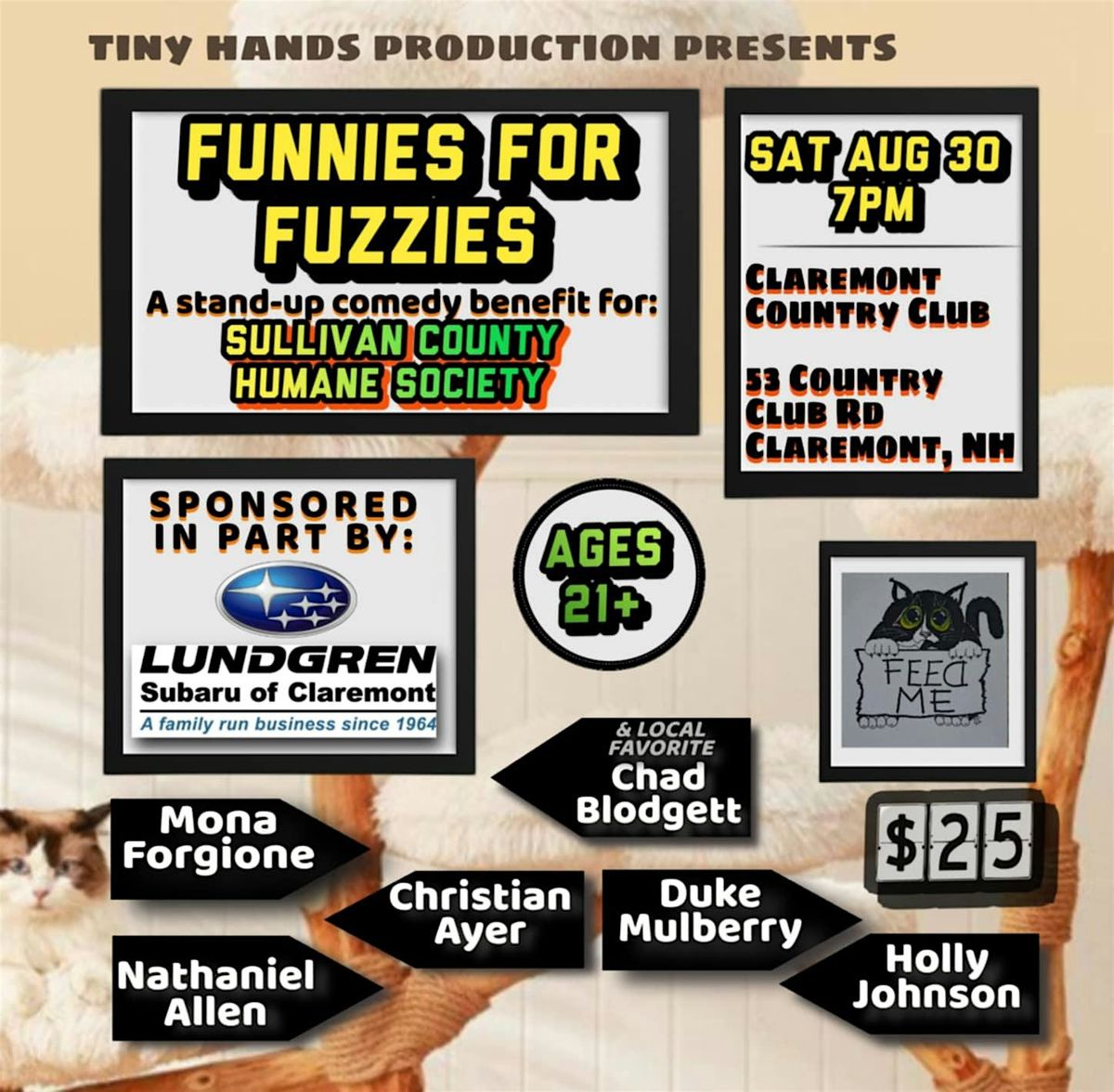 Funnies For Fuzzies: a comedy benefit for Sullivan County Humane Society, 30 August | Event in Claremont | AllEvents