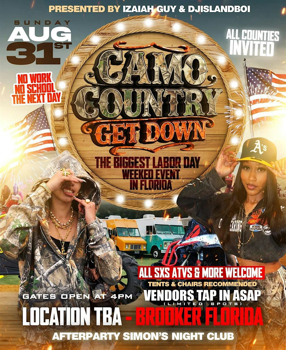 CAMO COUNTRY GET DOWN : LABOR DAY WEEKND, 31 August | Event in Brooker | AllEvents