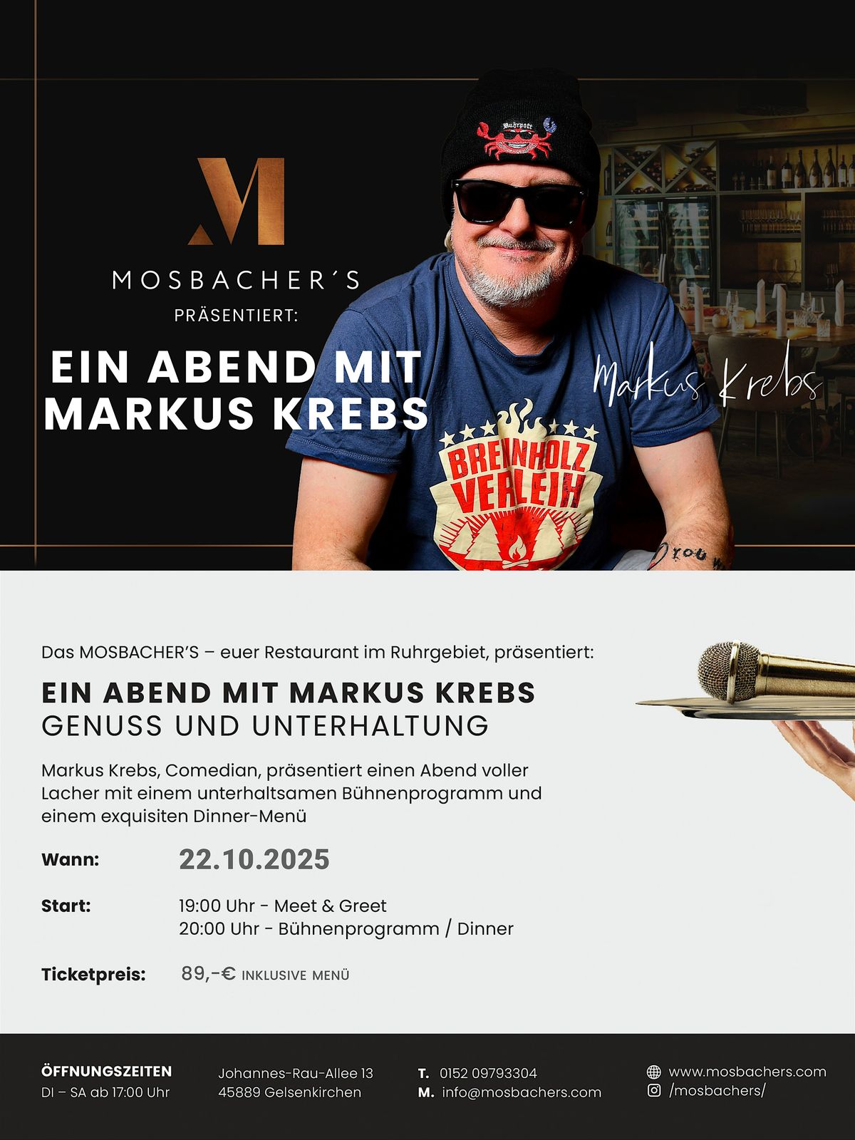 Ein Abend mit Markus Krebs im Restaurant Mosbacher's (inkl. Menü), 22 October | Event in Gelsenkirchen | AllEvents