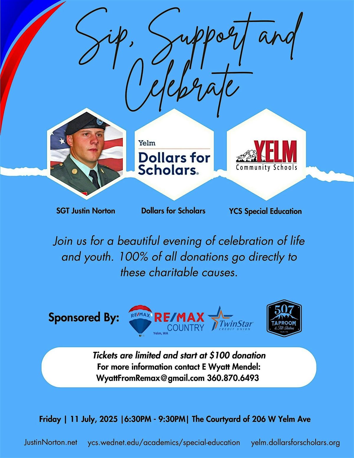 Sip, Support, and Celebrate Fundraiser, 11 July | Event in Yelm | AllEvents