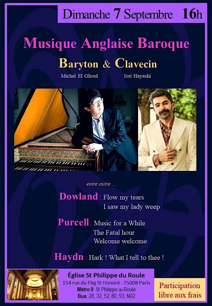 100% Musique Anglaise Baroque   :  Voix de Baryton & Clavecin, 7 September | Event in Paris | AllEvents