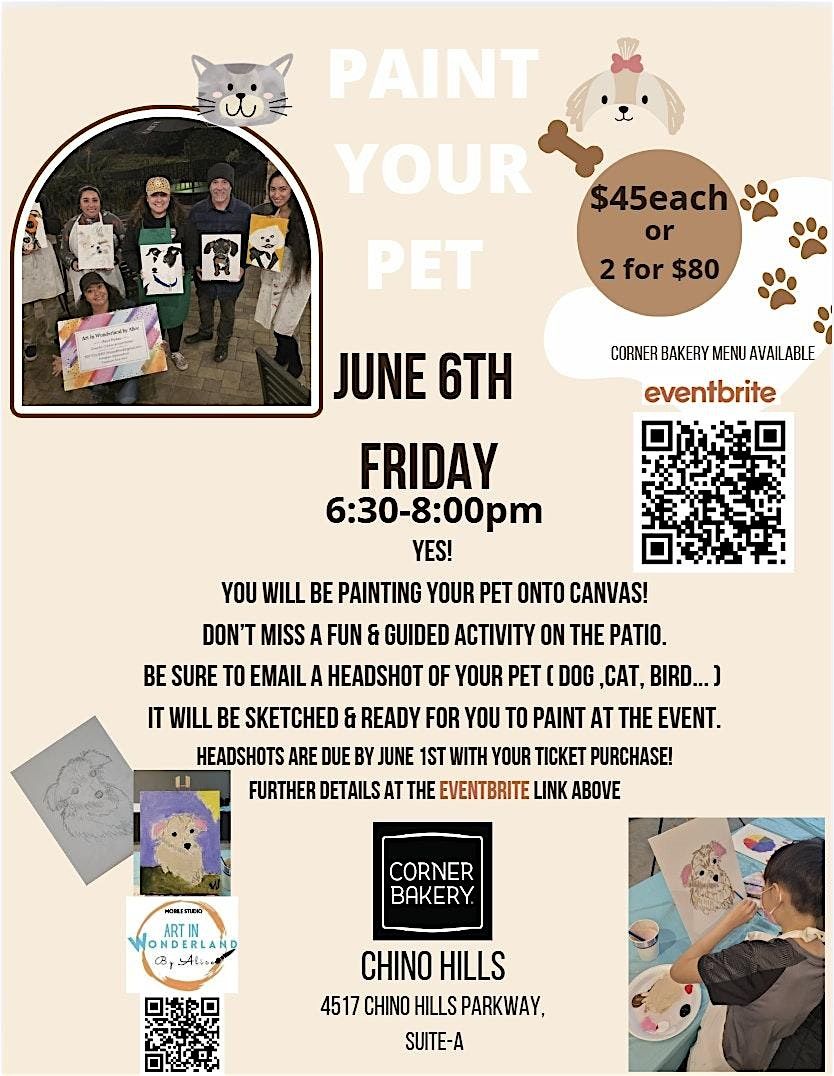 Paint Your Pet Night at CORNER BAKERY CHINO HILLS!!!, 6 June | Event in Chino Hills | AllEvents