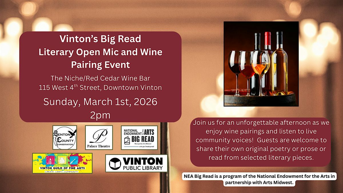 Literary Open Mic and Wine Pairing Event, 1 March | Event in Vinton | AllEvents