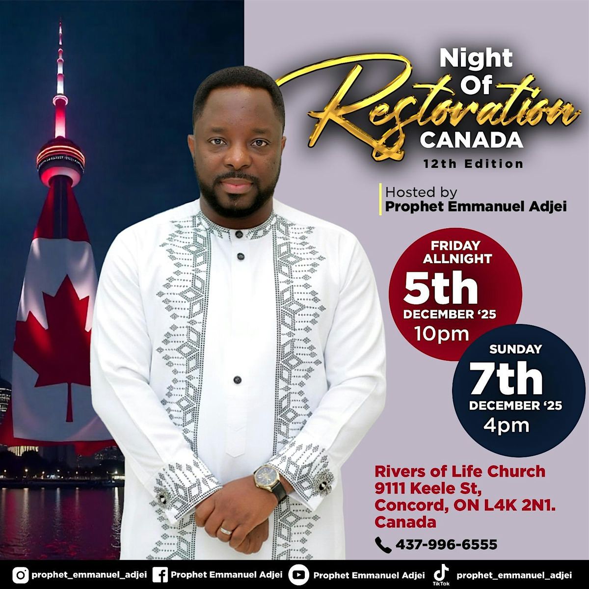 NIGHT OF RESTORATION CANADA - 12TH EDITION, 5 December | Event in Vaughan | AllEvents