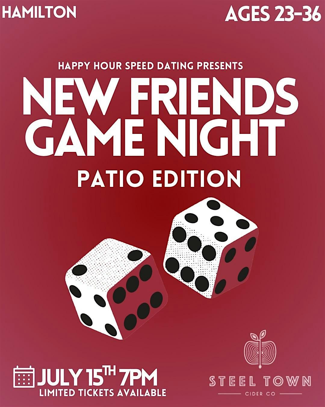 New Friend Game Night Ages 23-36 Patio Edition@Steel Town Cider (Hamilton)