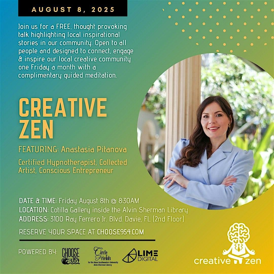 CreativeZen Talks Presents Anastasia Pitanova (August 2025), 8 August | Event in Davie | AllEvents