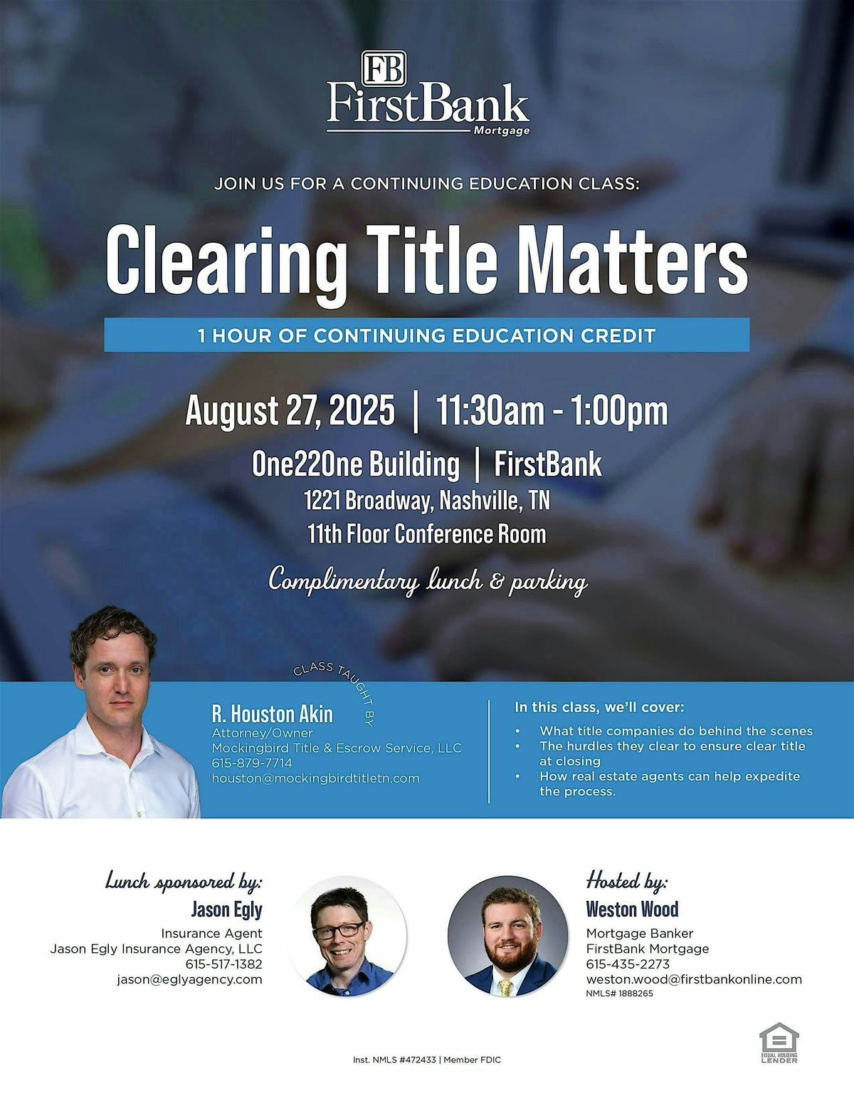 Clearing Title Matters, 27 August | Event in Nashville | AllEvents