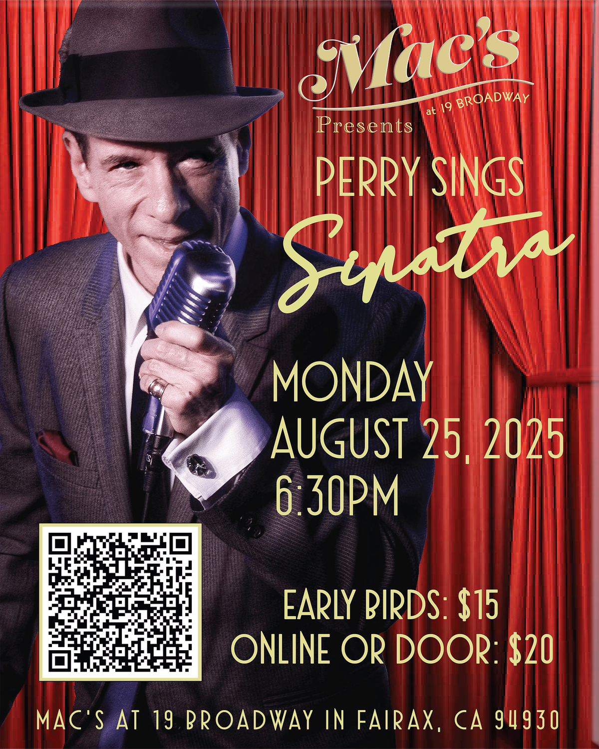Perry Sings Sinatra – Live at Mac’s at 19 Broadway, 25 August | Event in Fairfax | AllEvents