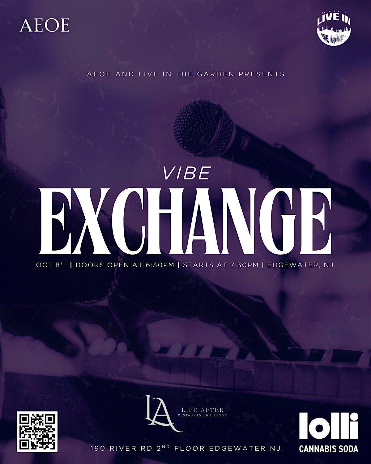 AEOE and Live In The Garden presents “Vibe Exchange” Open Mic/Jam Session, 8 October | Event in Edgewater