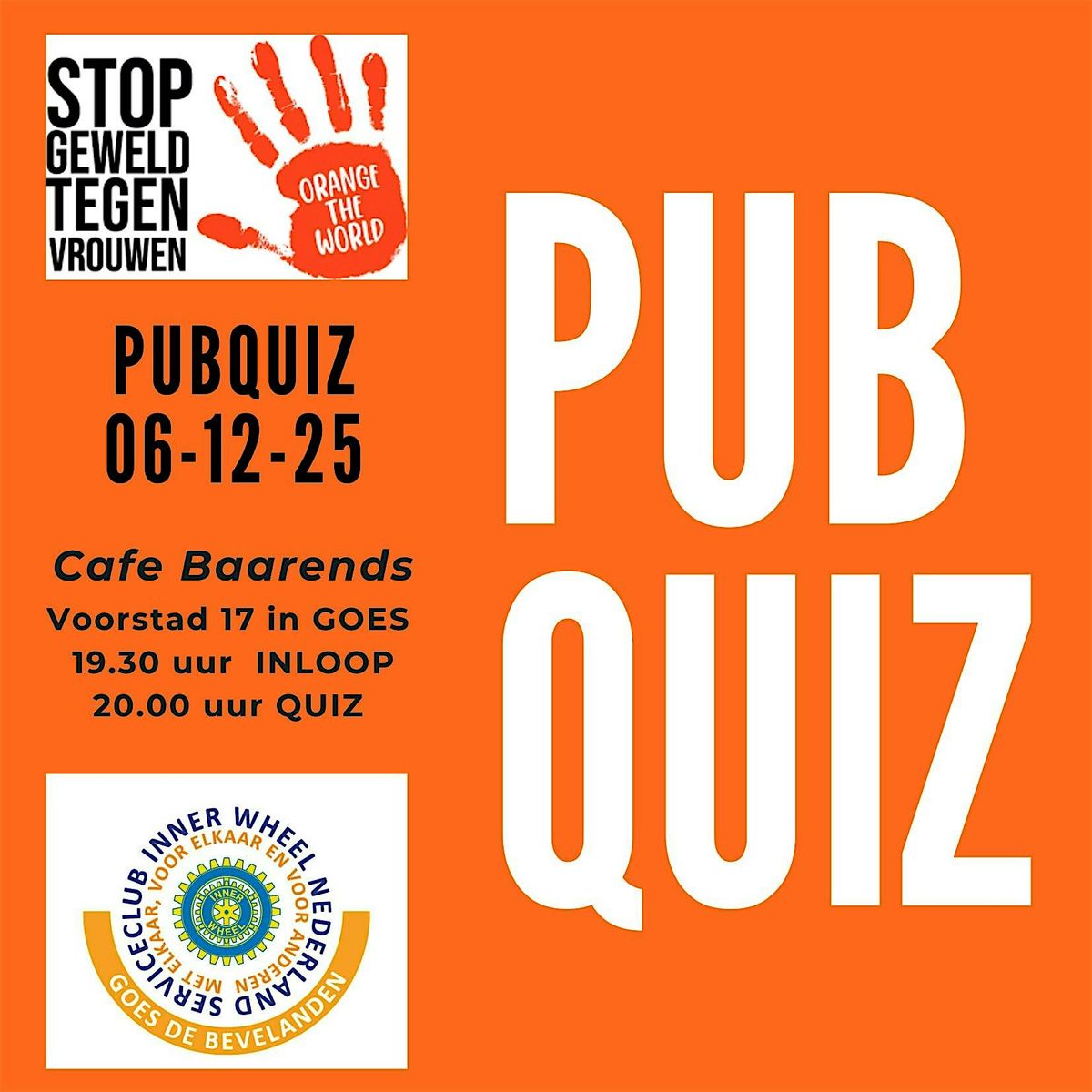 Pubquiz voor Orange the World, 6 December | Event in Goes | AllEvents