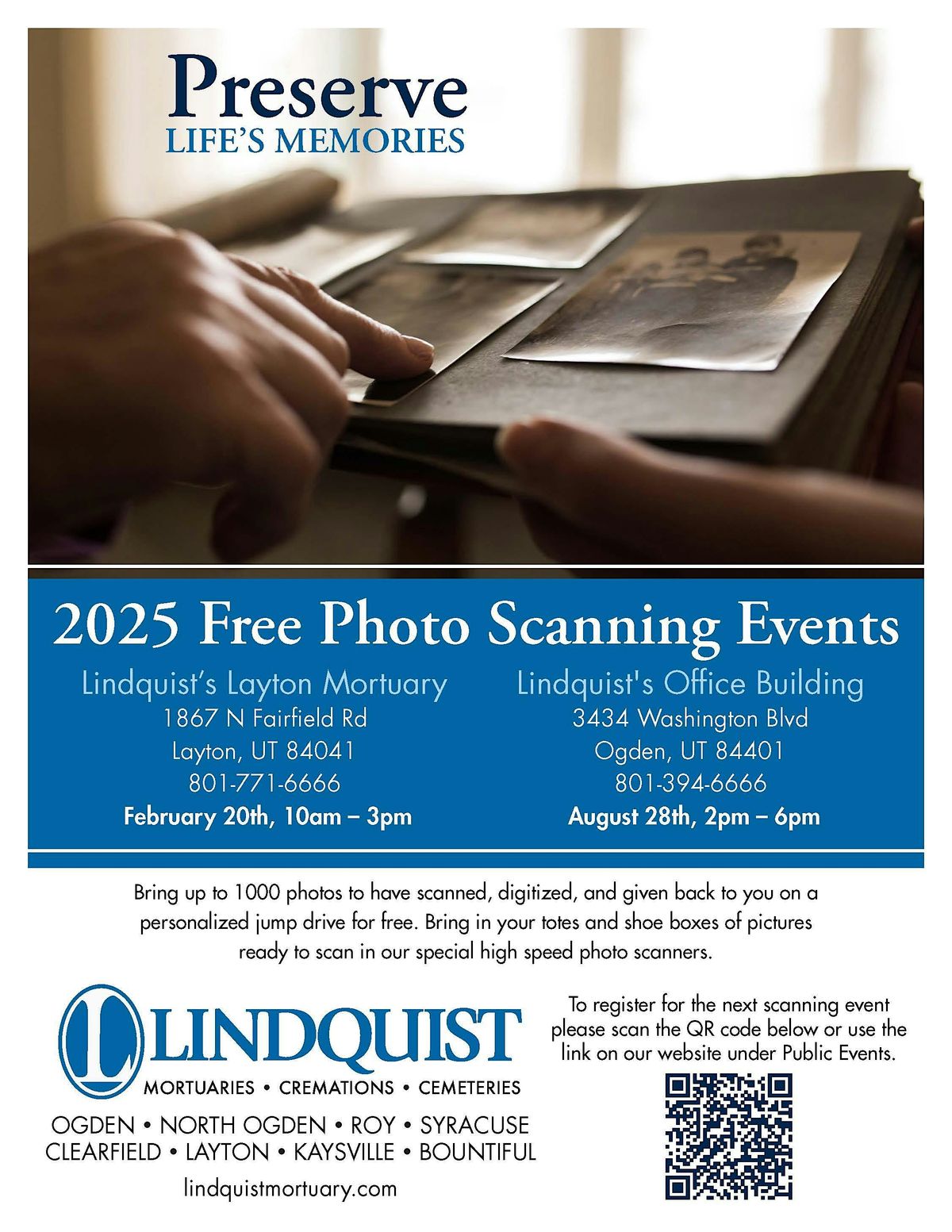 Lindquist Mortuaries, Cremations, & Cemeteries FREE Photo Scanning Event, 28 August | Event in OGDEN | AllEvents