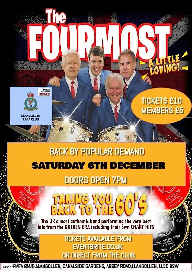 The Fourmost - Legendary Sixties Band !, RAFA CLUB, Llangollen, 6 ...