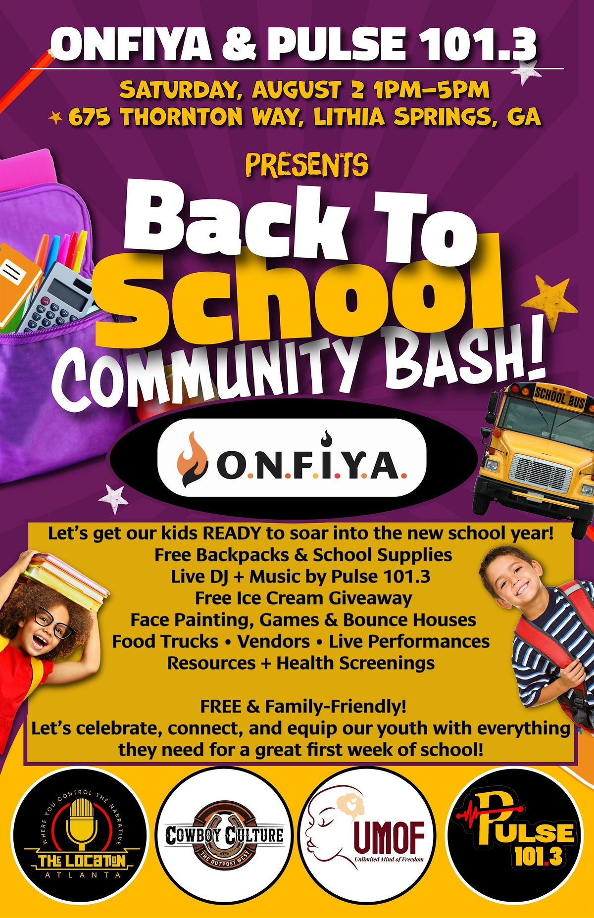 ONFIYA Annual Back to school Community Bash, 2 August | Event in Lithia Springs | AllEvents