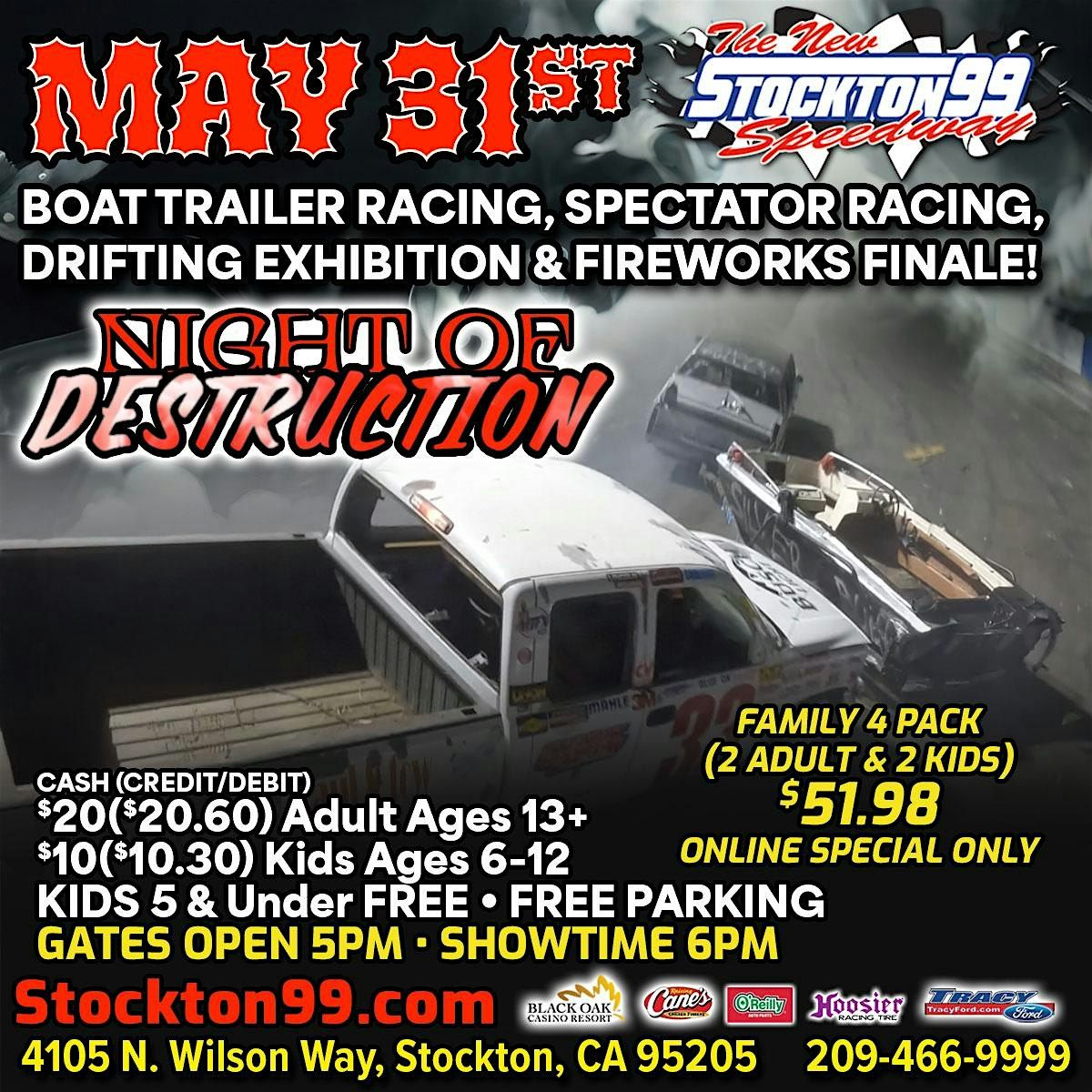 NIGHT OF DESTRUCTION @ THE STOCKTON 99 SPEEDWAY MAY 31ST, 31 May | Event in Stockton | AllEvents