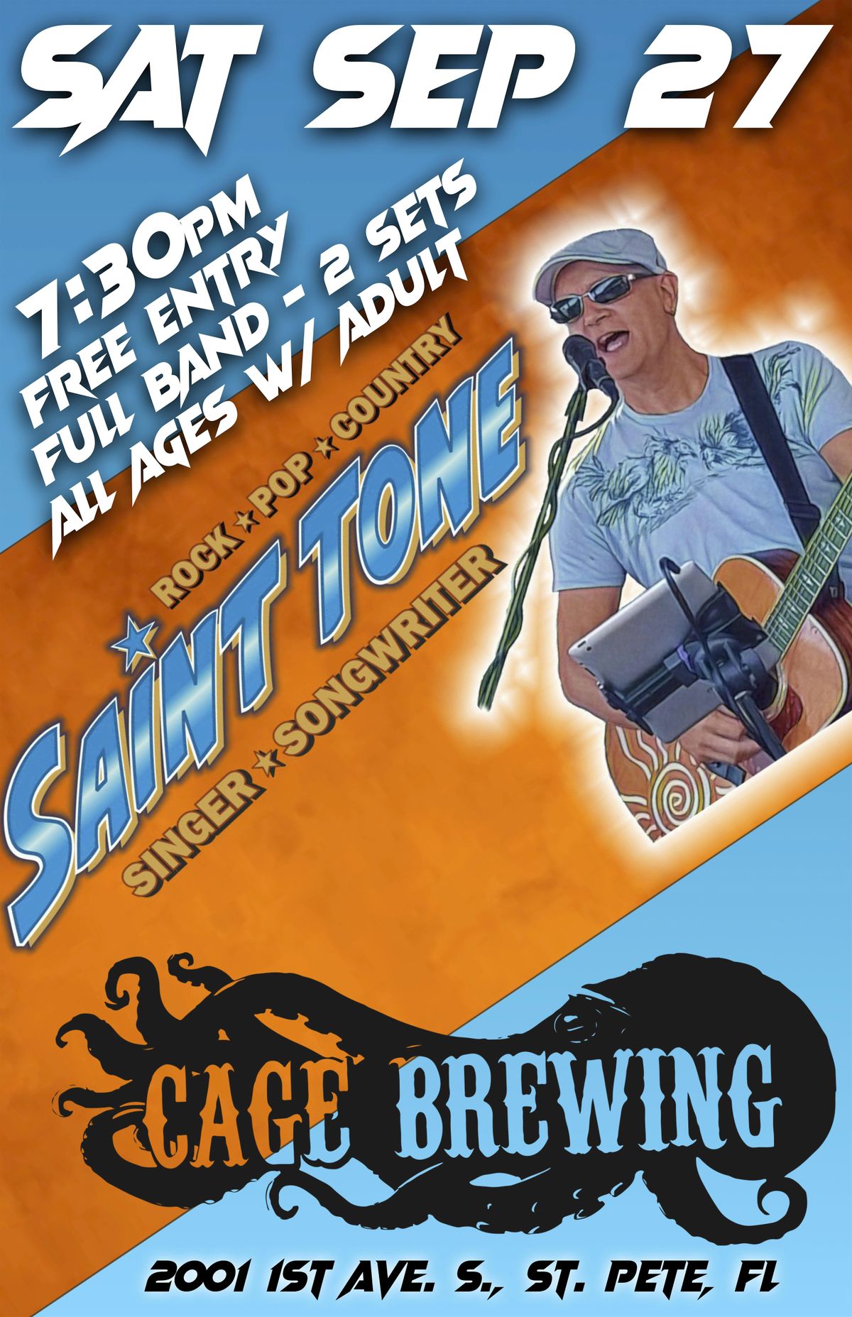 FREE: Saint Tone Band | Cage Brewing, St. Pete, FL | SAT SEP 27 | 7:30pm, 27 September | Event in St. Petersburg