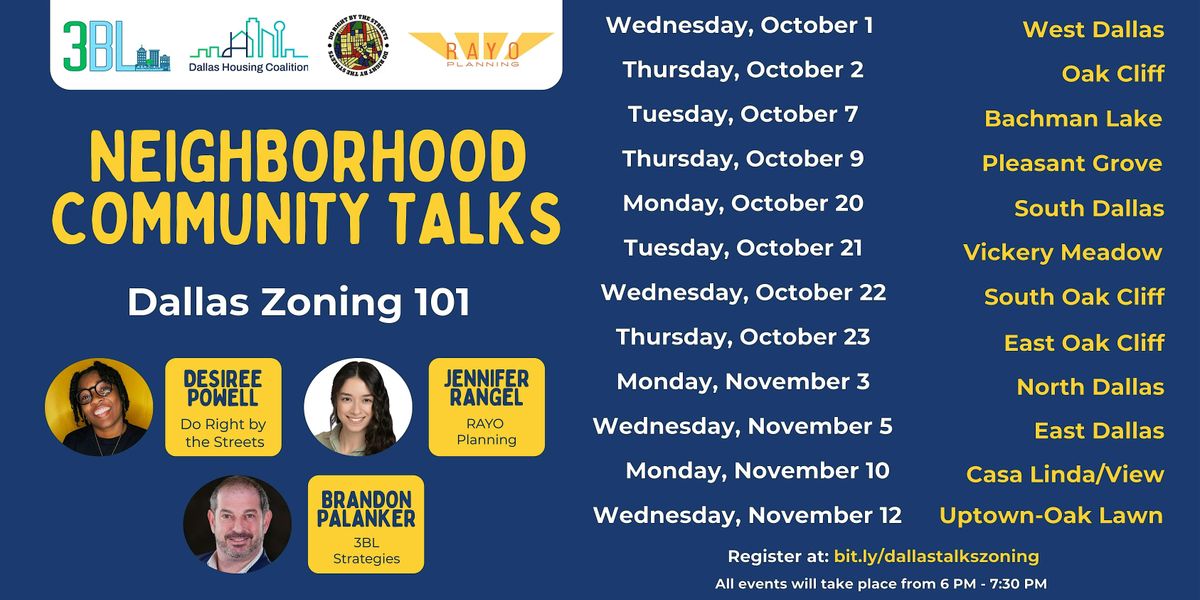Dallas Housing Coalition Zoning 101 Community Talks, 1 October | Event in Dallas | AllEvents