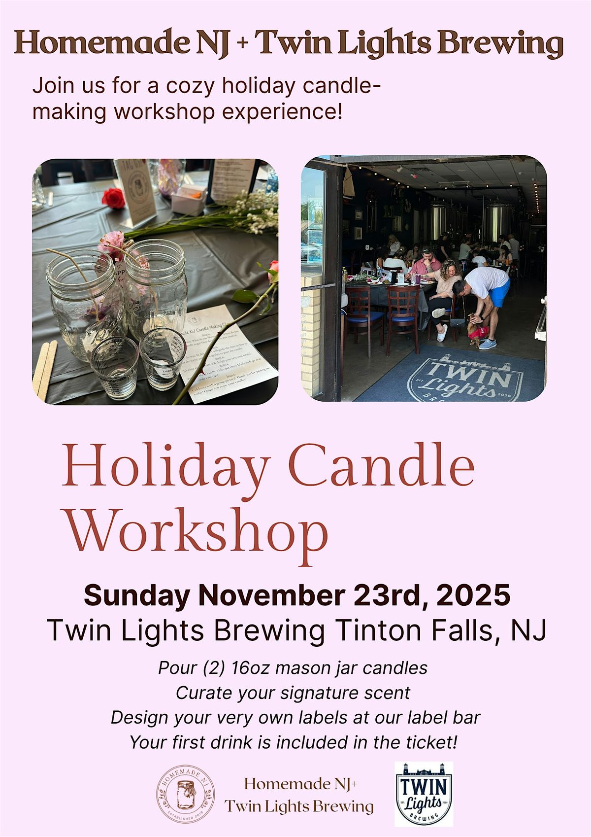 SUNDAY NOMVEBER 23RD CANDLE WORKSHOP AT TWIN LIGHTS BREWING | Event in Tinton Falls | AllEvents