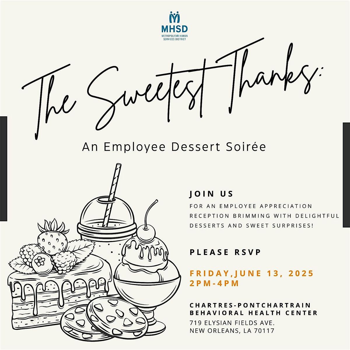 MHSD Employee Appreciation Dessert Soiree, 13 June | Event in New Orleans | AllEvents