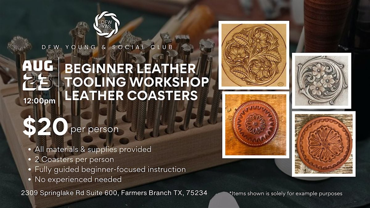 Beginner Leather Tooling Workshop: Leather Coasters, 23 August | Event in Farmers Branch | AllEvents
