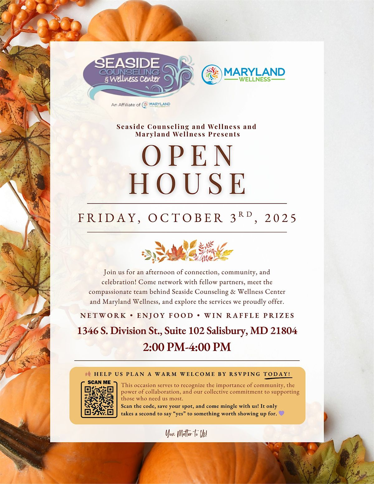 Seaside Counseling & Wellness and Maryland Wellness Presents: Open House, 3 October | Event in Salisbury