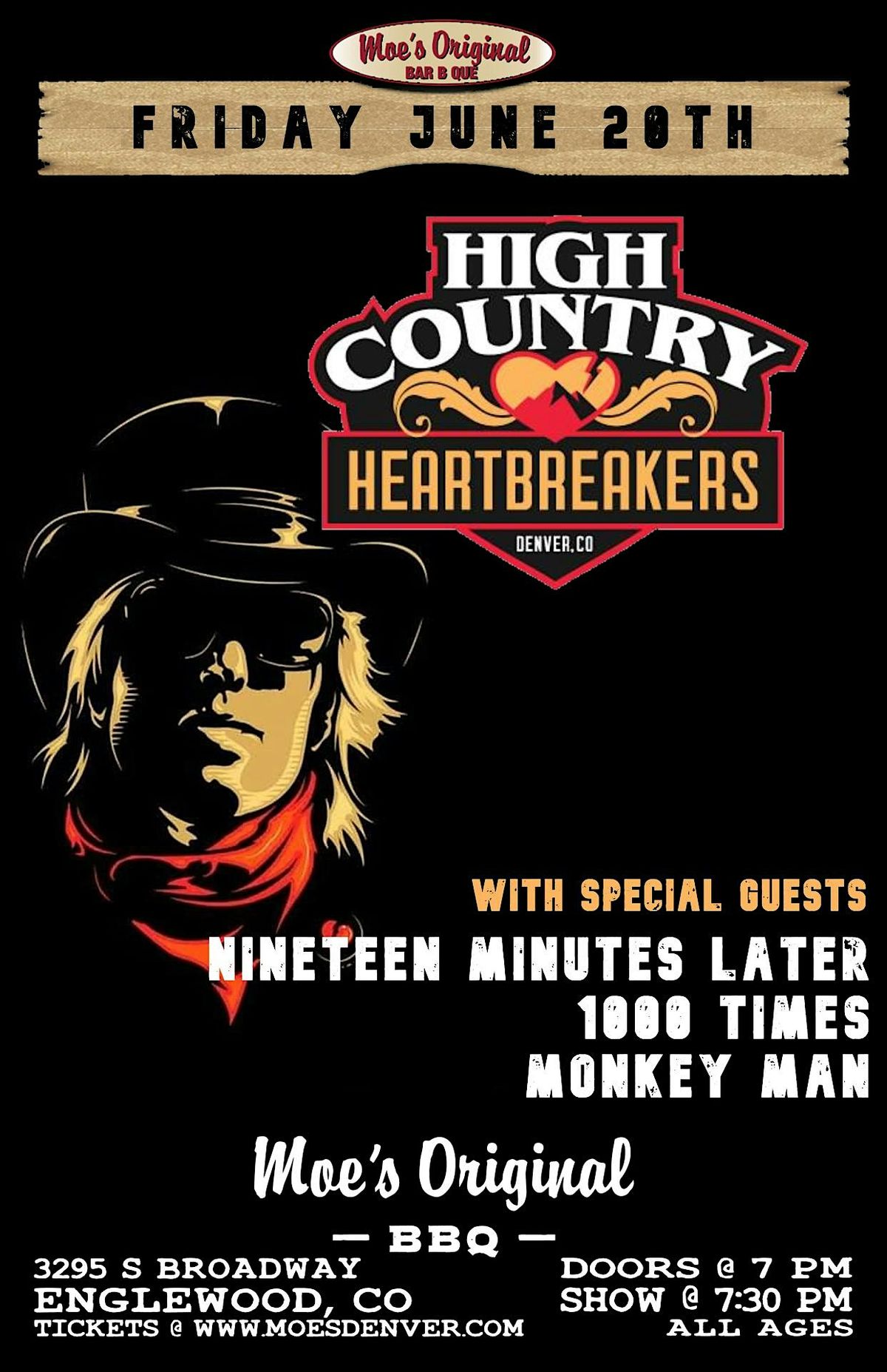 High Country Heartbreakers w/ Nineteen Minutes Later +1000 Times+Monkey Man, 20 June | Event in Englewood