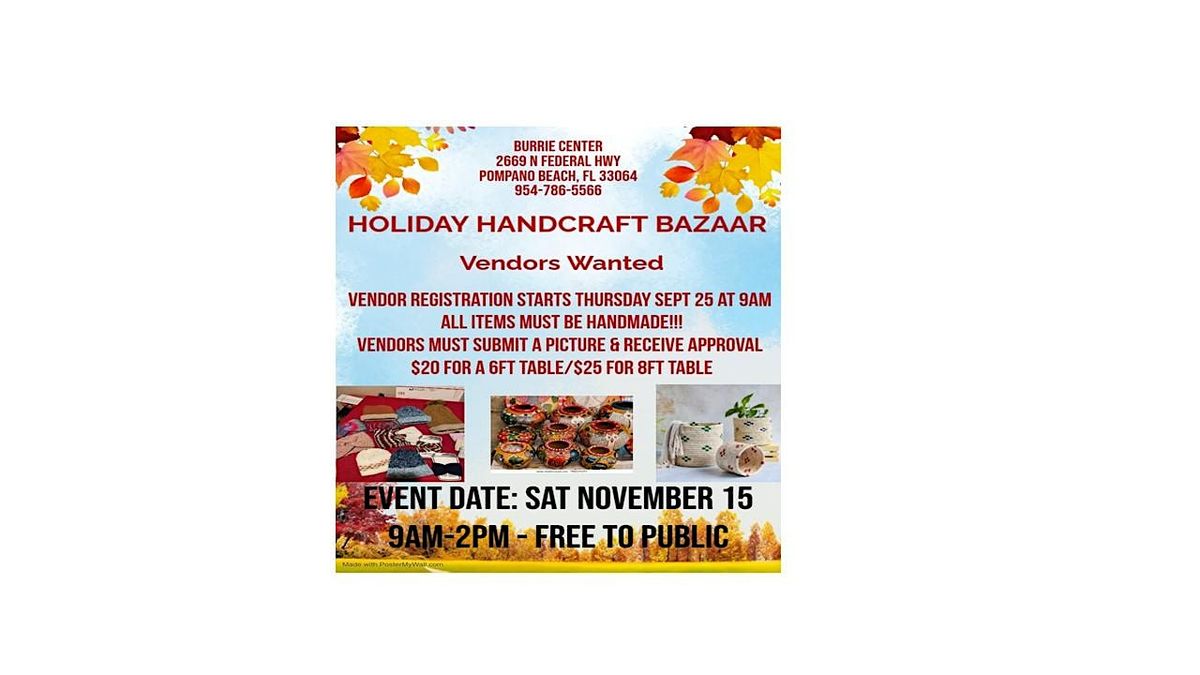 HOLIDAY HANDCRAFT BAZAAR - Vendors Wanted, 15 November | Event in Pompano Beach | AllEvents